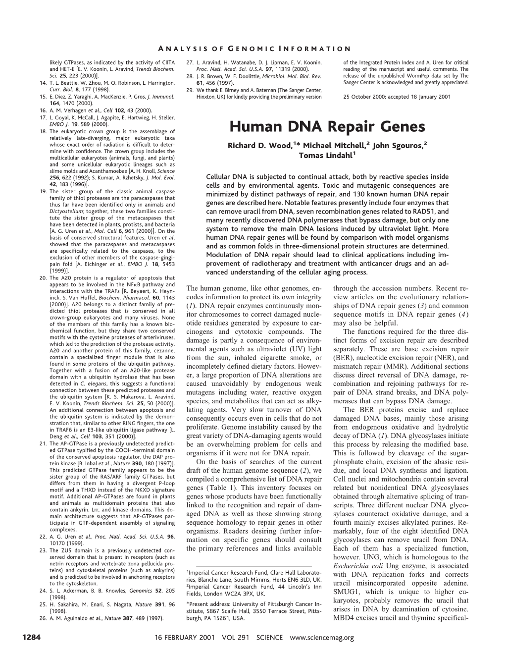 Human DNA Repair Genes Relatively Late-Diverging, Major Eukaryotic Taxa Whose Exact Order of Radiation Is Difﬁcult to Deter- Richard D