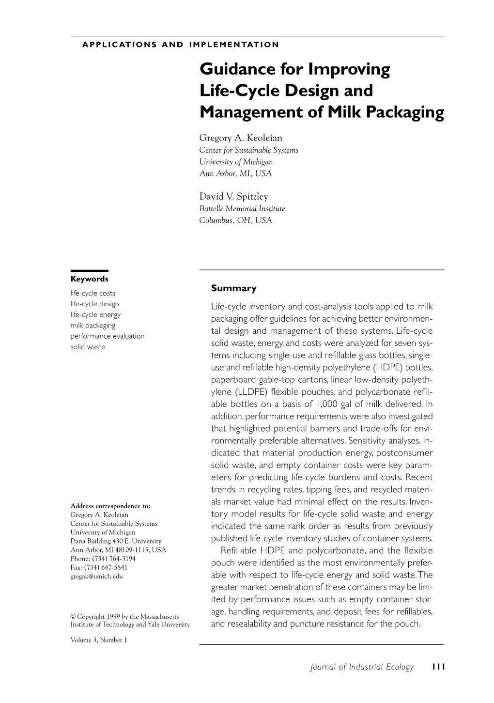 Guidance for Improving Life-Cycle Design and Management of Milk Packaging