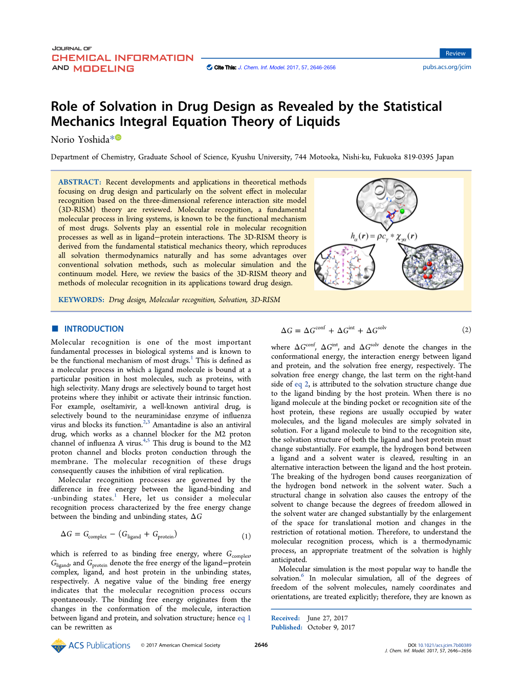 Role of Solvation in Drug Design As Revealed by the Statistical Mechanics Integral Equation Theory of Liquids Norio Yoshida*