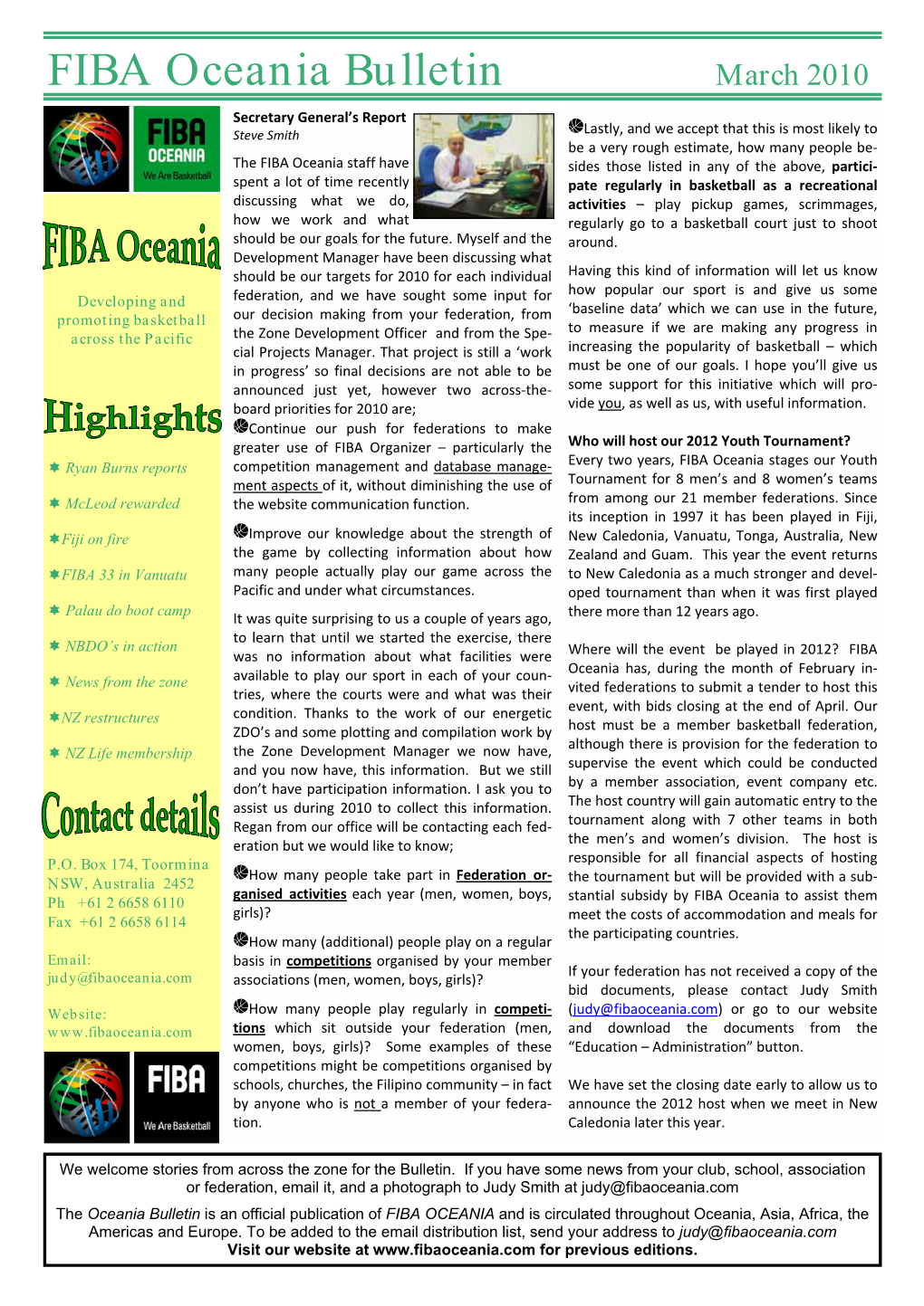FIBA Oceania Bulletin March 2010