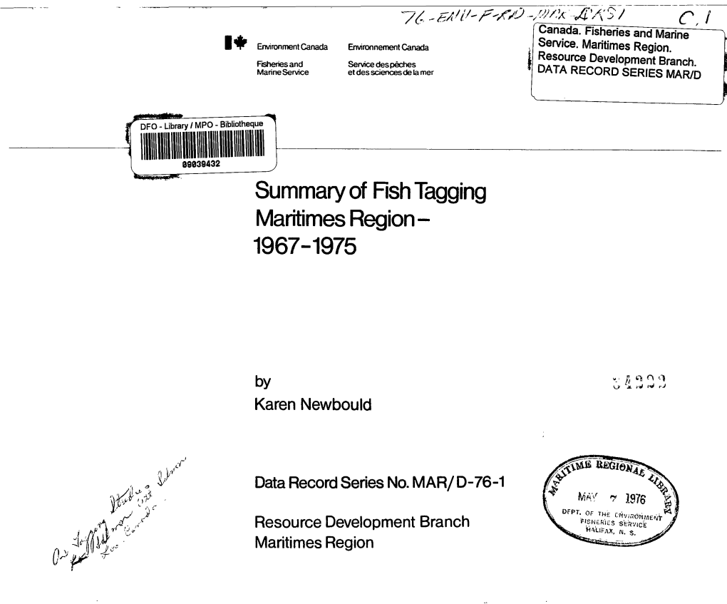 Summary of Fish Tagging Maritimes Region 1967-1975