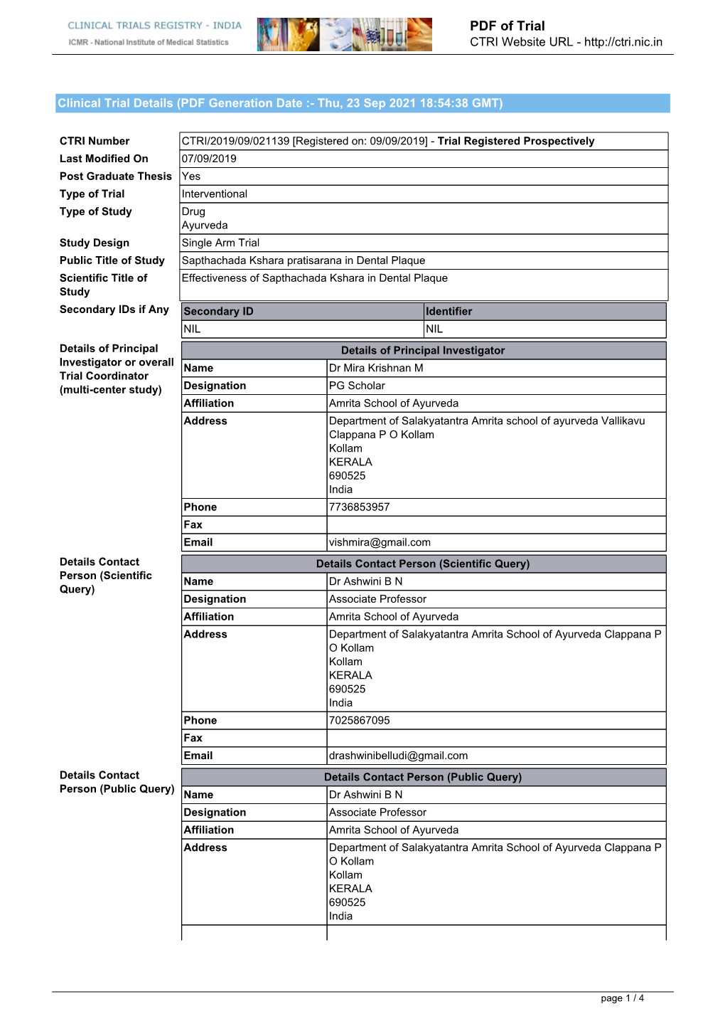 CTRI Trial Data