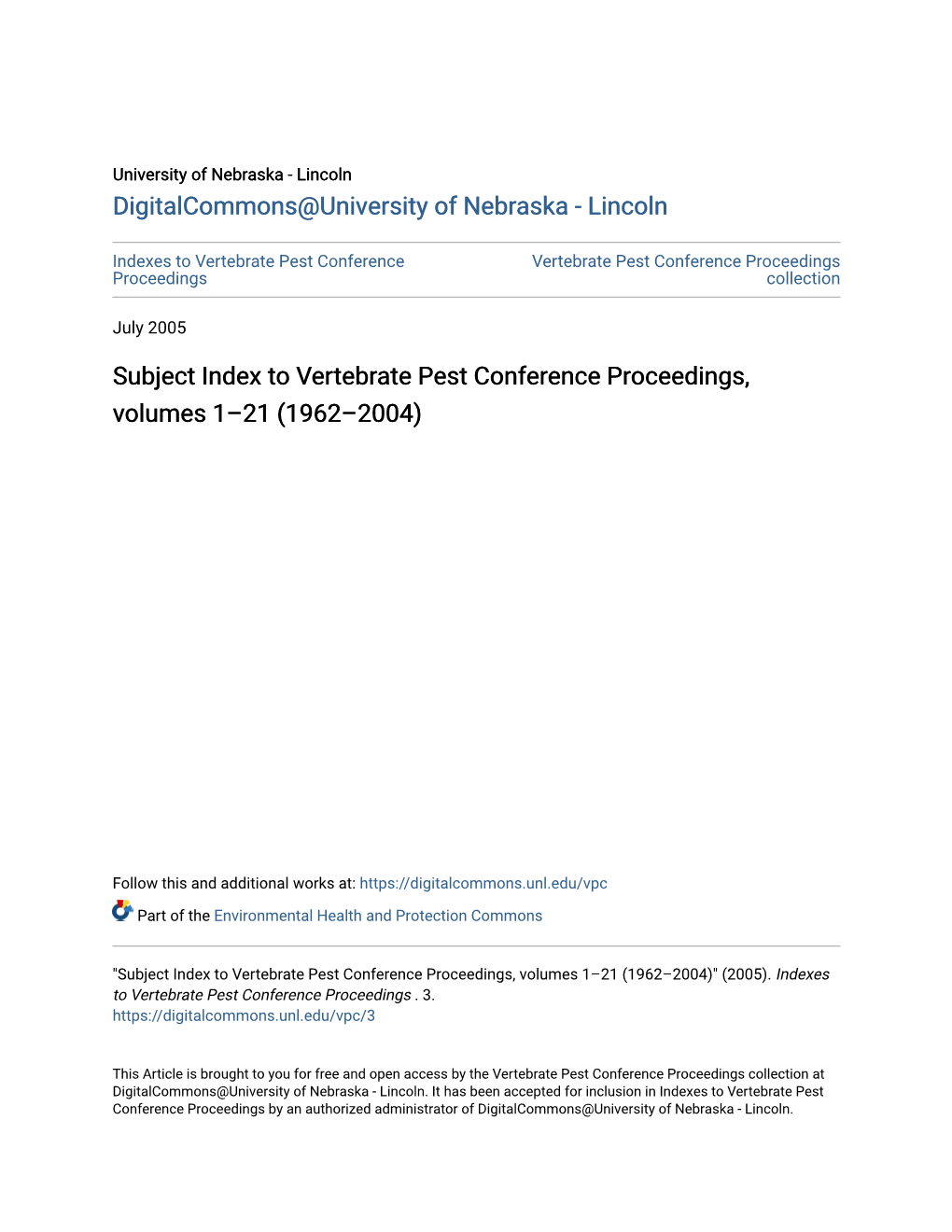 Subject Index to Vertebrate Pest Conference Proceedings, Volumes 1–21 (1962–2004)