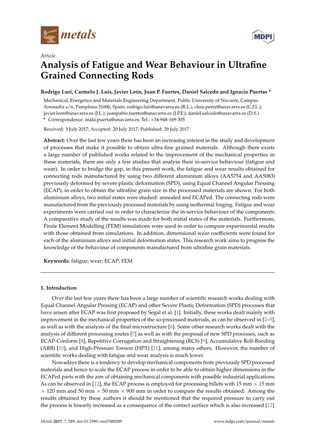 Analysis of Fatigue and Wear Behaviour in Ultrafine Grained Connecting Rods