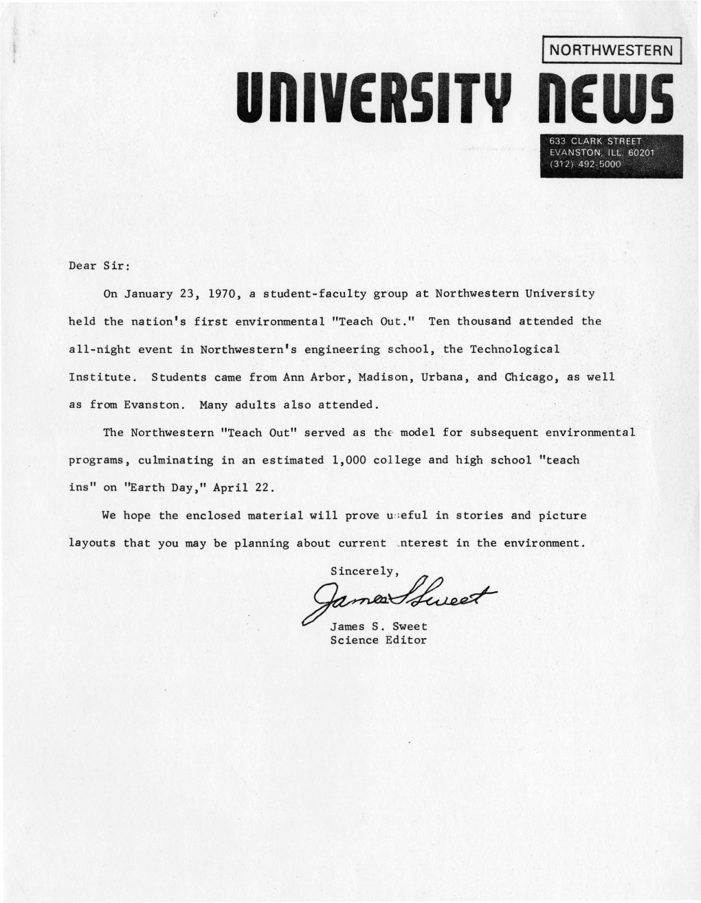 University News 633 CLARK STREET EVANSTON, ILL