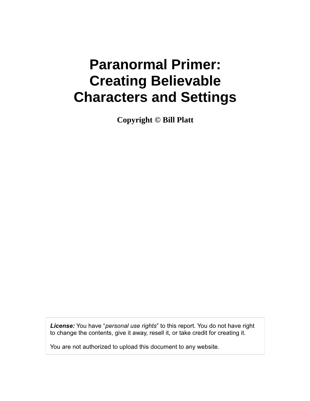 Paranormal Primer: Creating Believable Characters and Settings