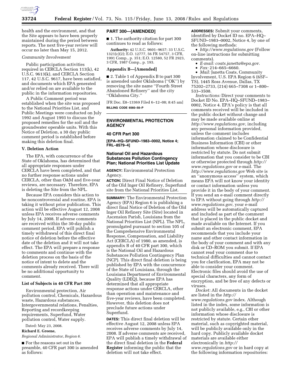 Federal Register/Vol. 73, No. 115/Friday, June 13, 2008/Rules And