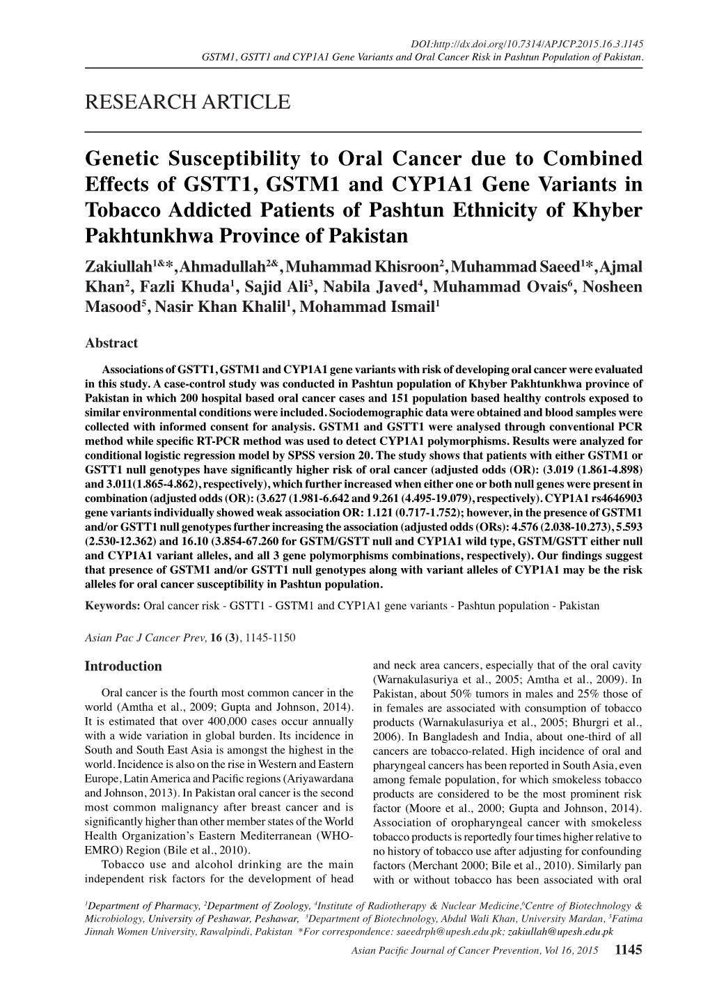 Genetic Susceptibility to Oral Cancer Due to Combined Effects of GSTT1