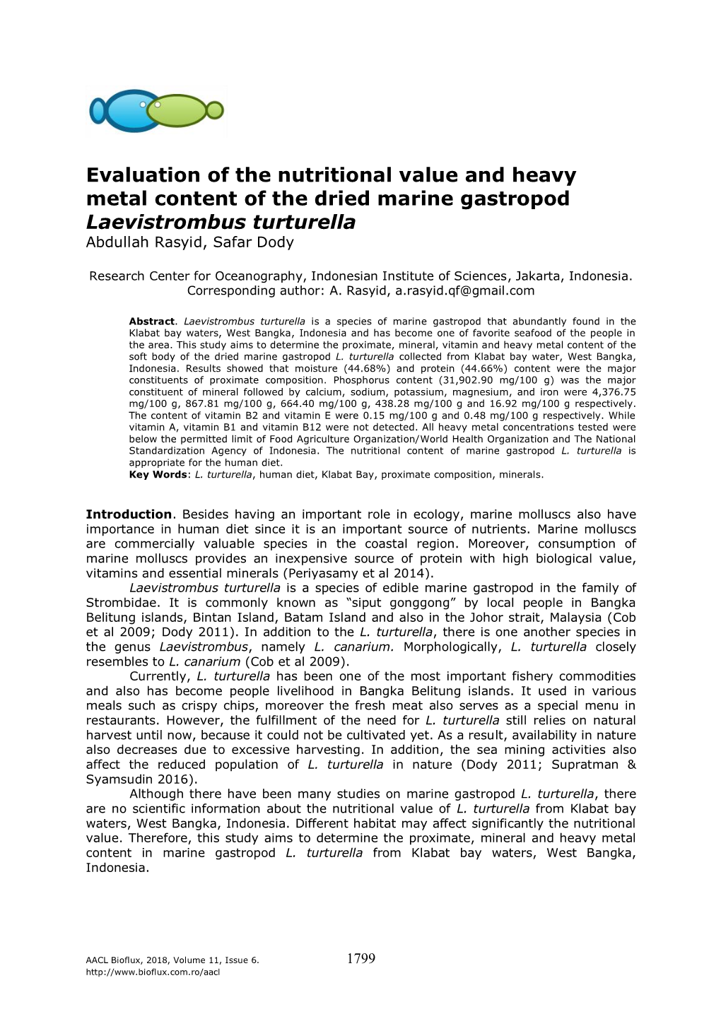 Evaluation of the Nutritional Value and Heavy Metal Content of the Dried Marine Gastropod Laevistrombus Turturella Abdullah Rasyid, Safar Dody