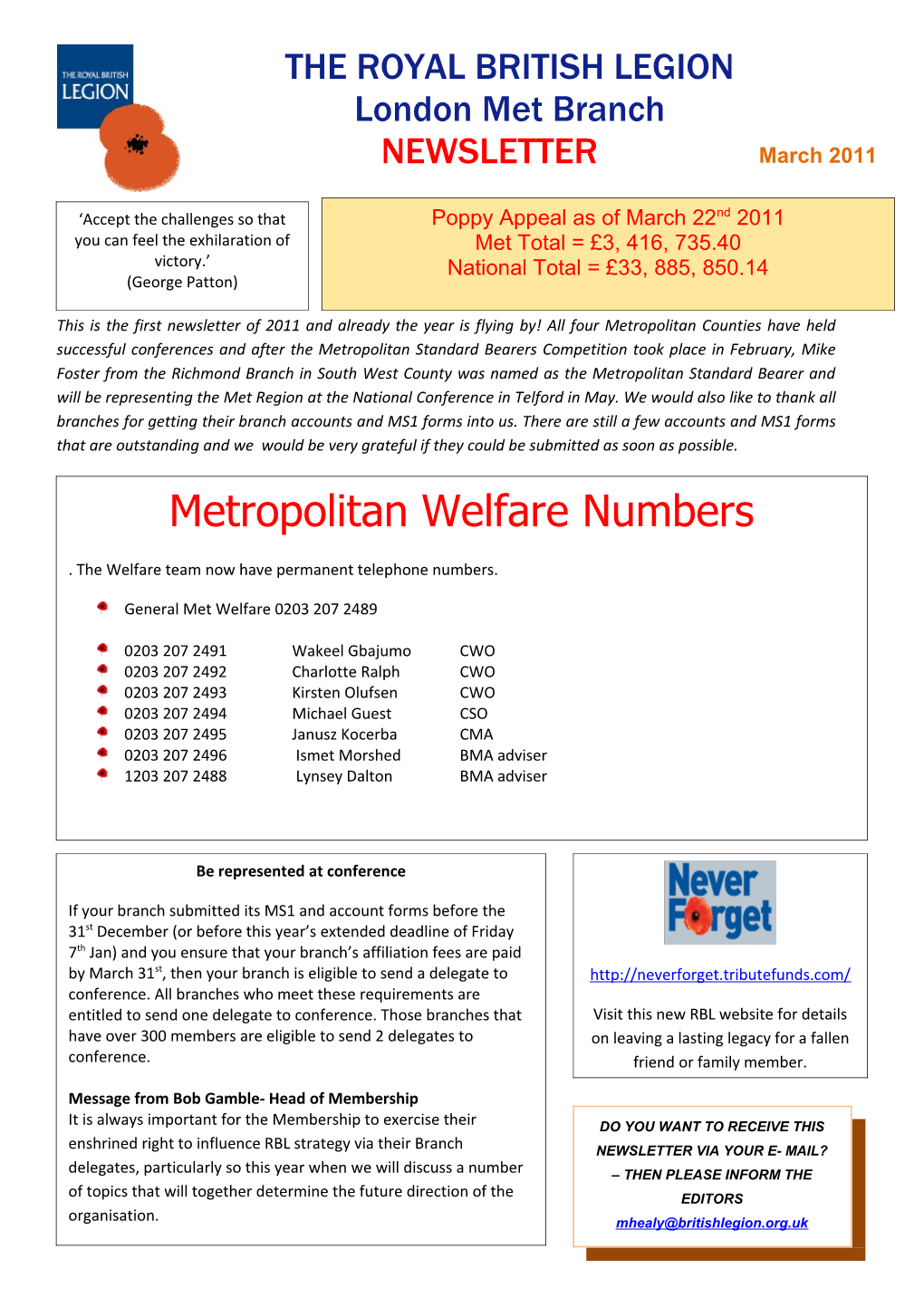 This Is the First Newsletter of 2011 and Already the Year Is Flying By! All Four Metropolitan