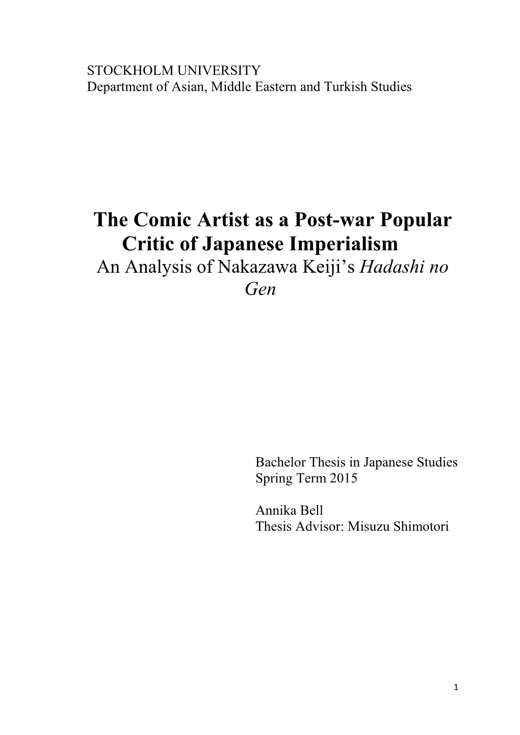 The Comic Artist As a Post-War Popular Critic of Imperial Japan