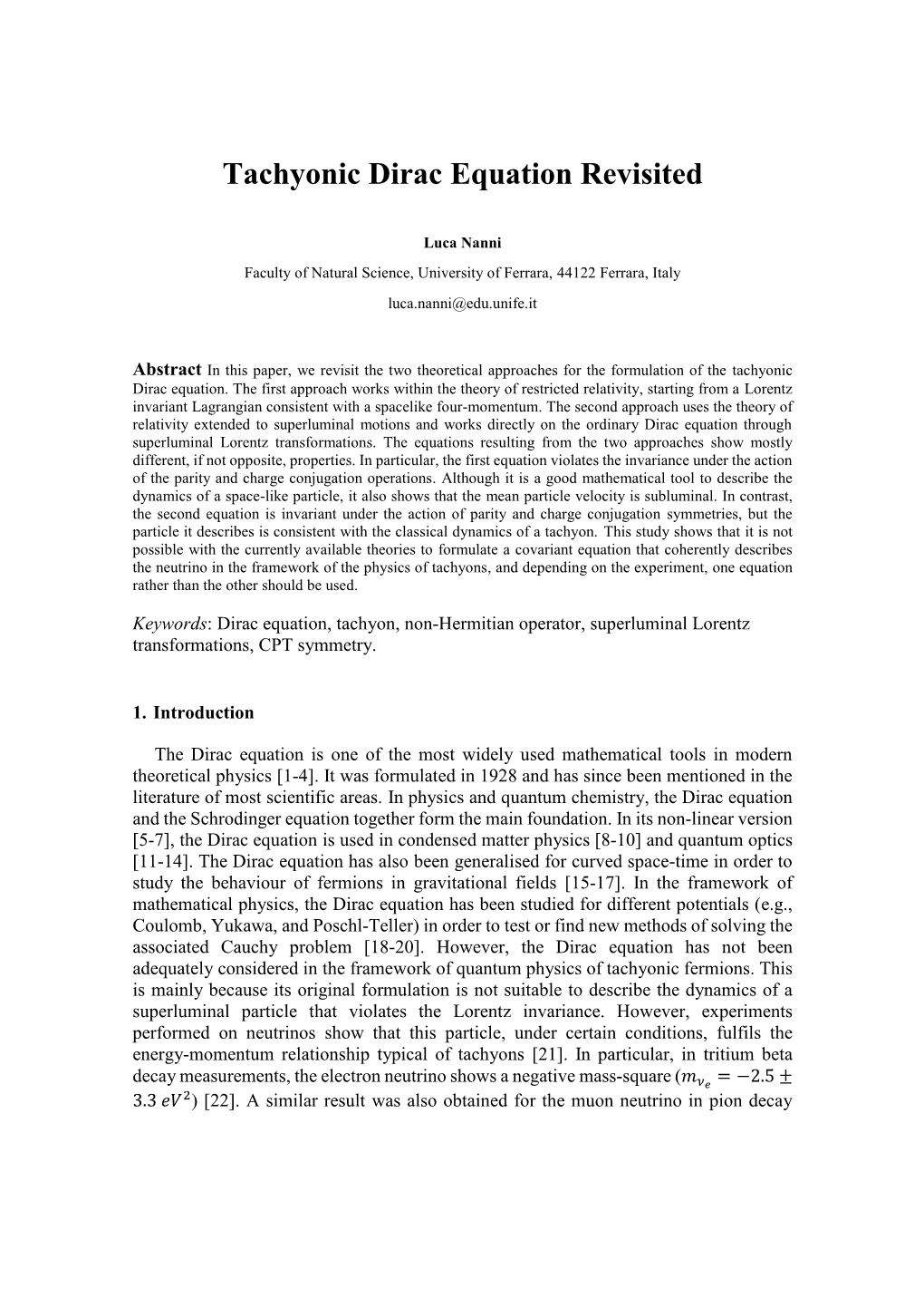 Tachyonic Dirac Equation Revisited