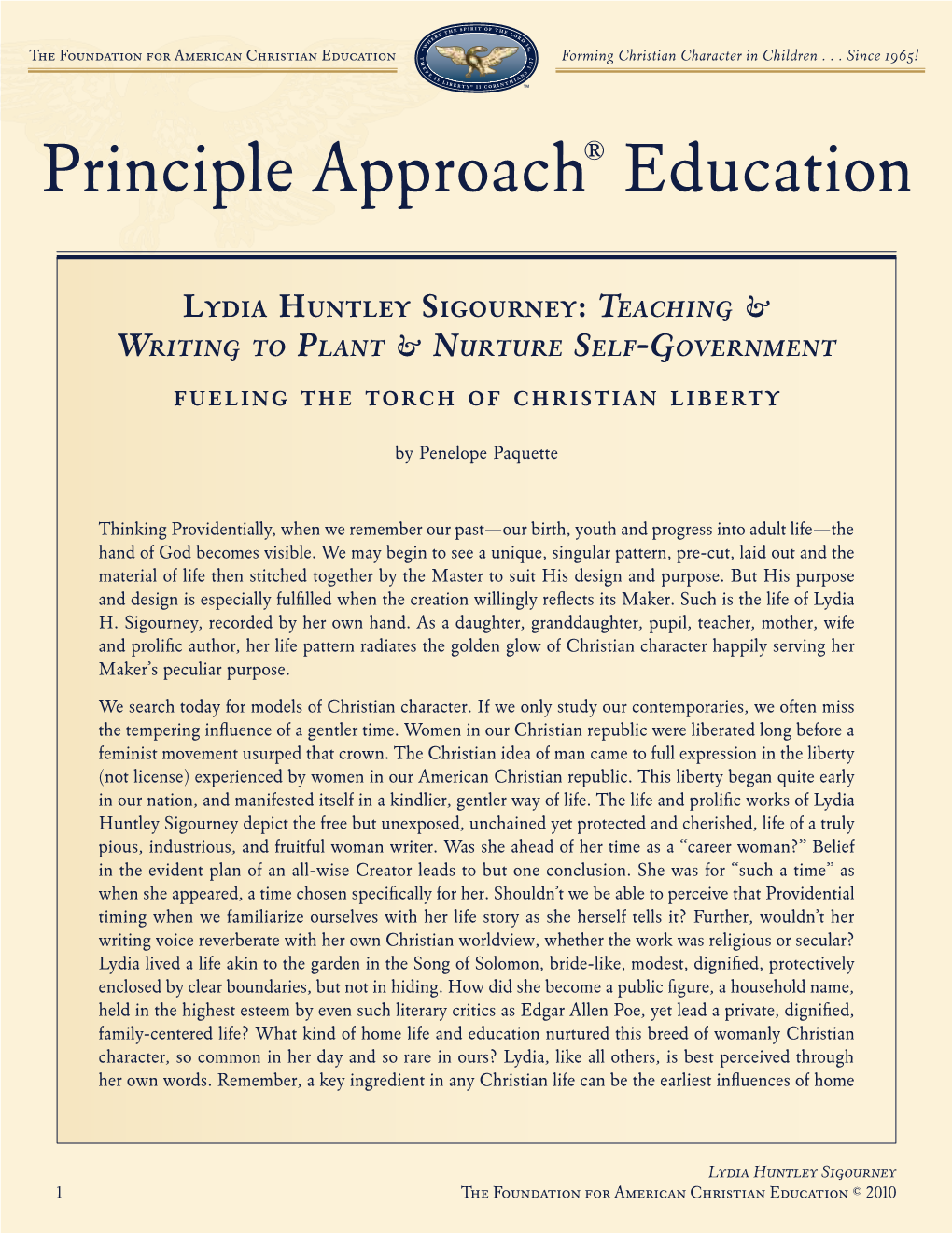 Lydia Huntley Sigourney: Teaching & Writing to Plant & Nurture Self-Government