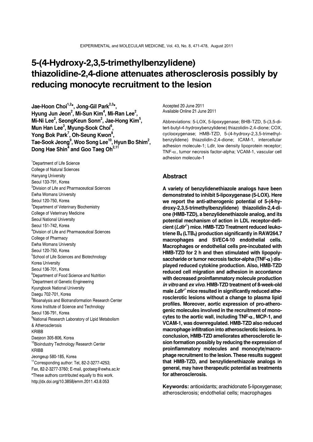 Thiazolidine-2,4-Dione Attenuates Atherosclerosis Possibly by Reducing Monocyte Recruitment to the Lesion