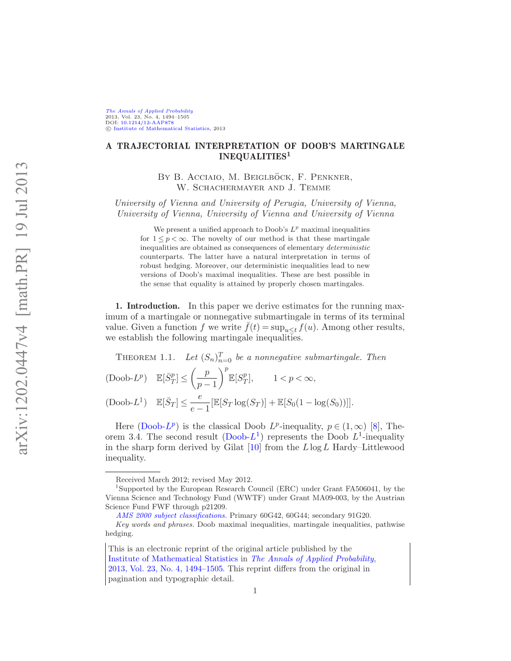 A Trajectorial Interpretation of Doob's Martingale Inequalities