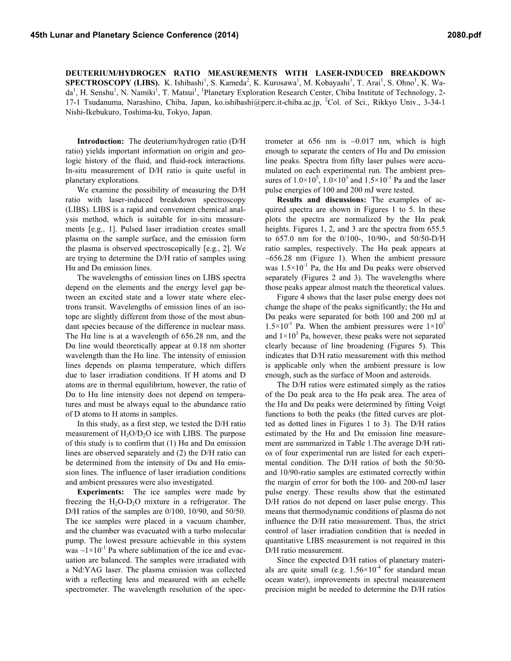 Deuterium/Hydrogen Ratio Measurements with Laser-Induced Breakdown Spectroscopy (Libs)