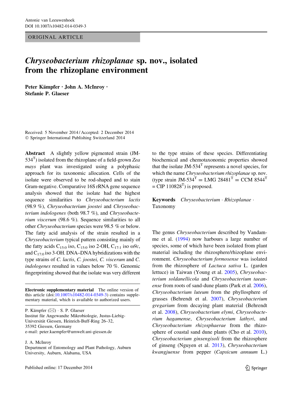 Chryseobacterium Rhizoplanae Sp. Nov., Isolated from the Rhizoplane Environment