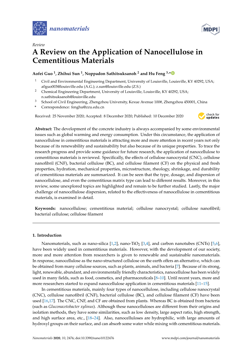 A Review on the Application of Nanocellulose in Cementitious Materials