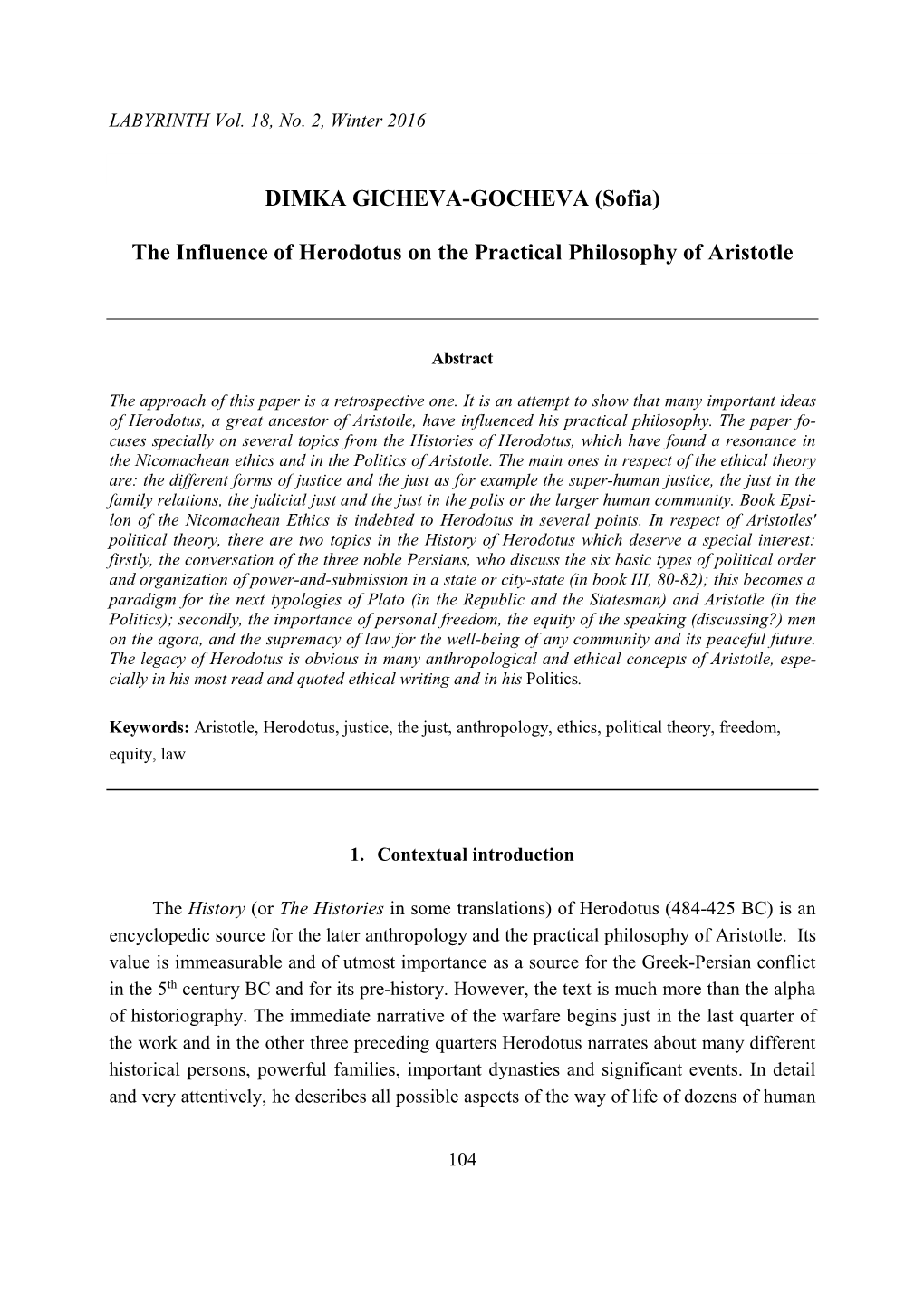 The Influence of Herodotus on the Practical Philosophy of Aristotle