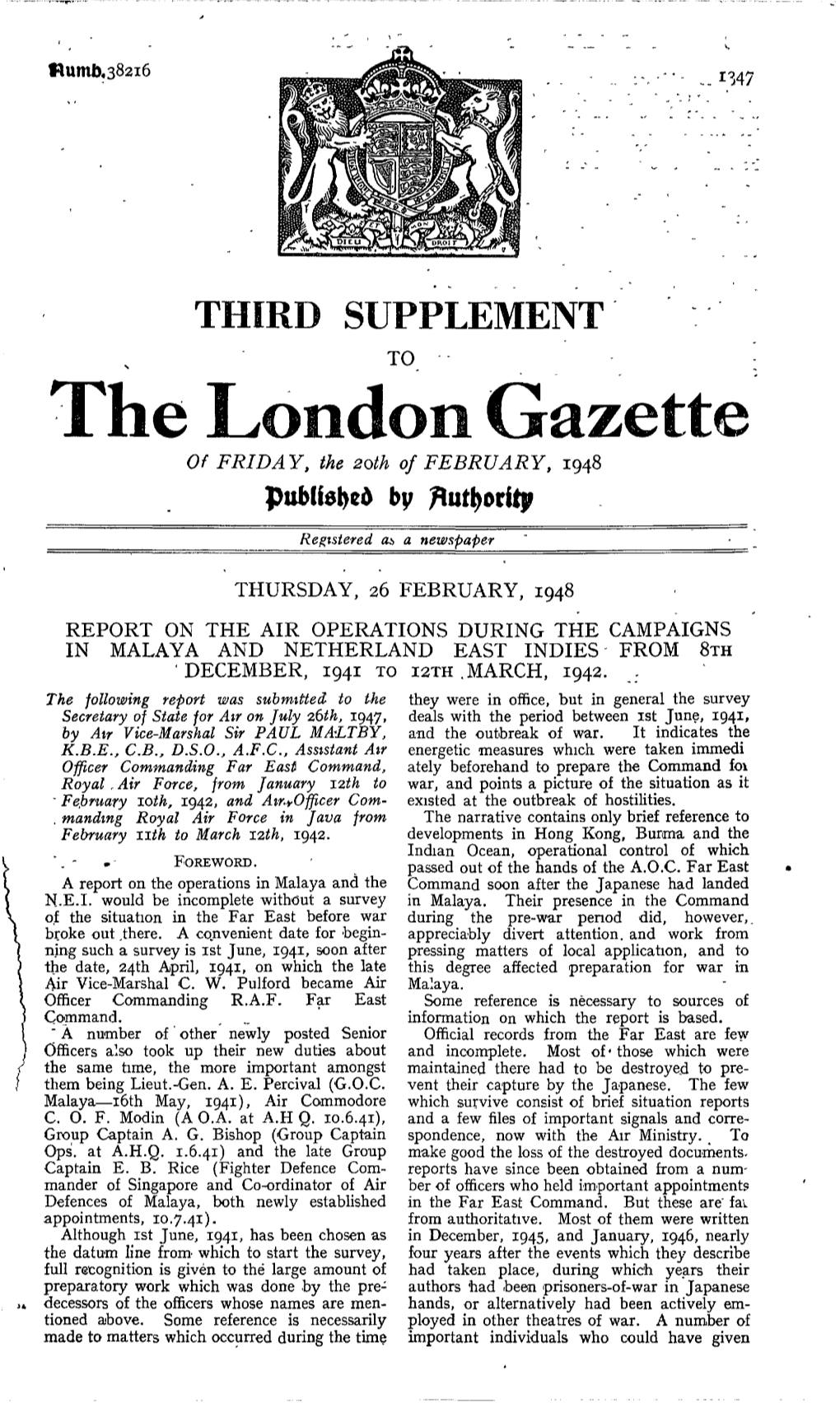 The London Gazette of FRIDAY, the 2Oth of FEBRUARY, 1948 Published By