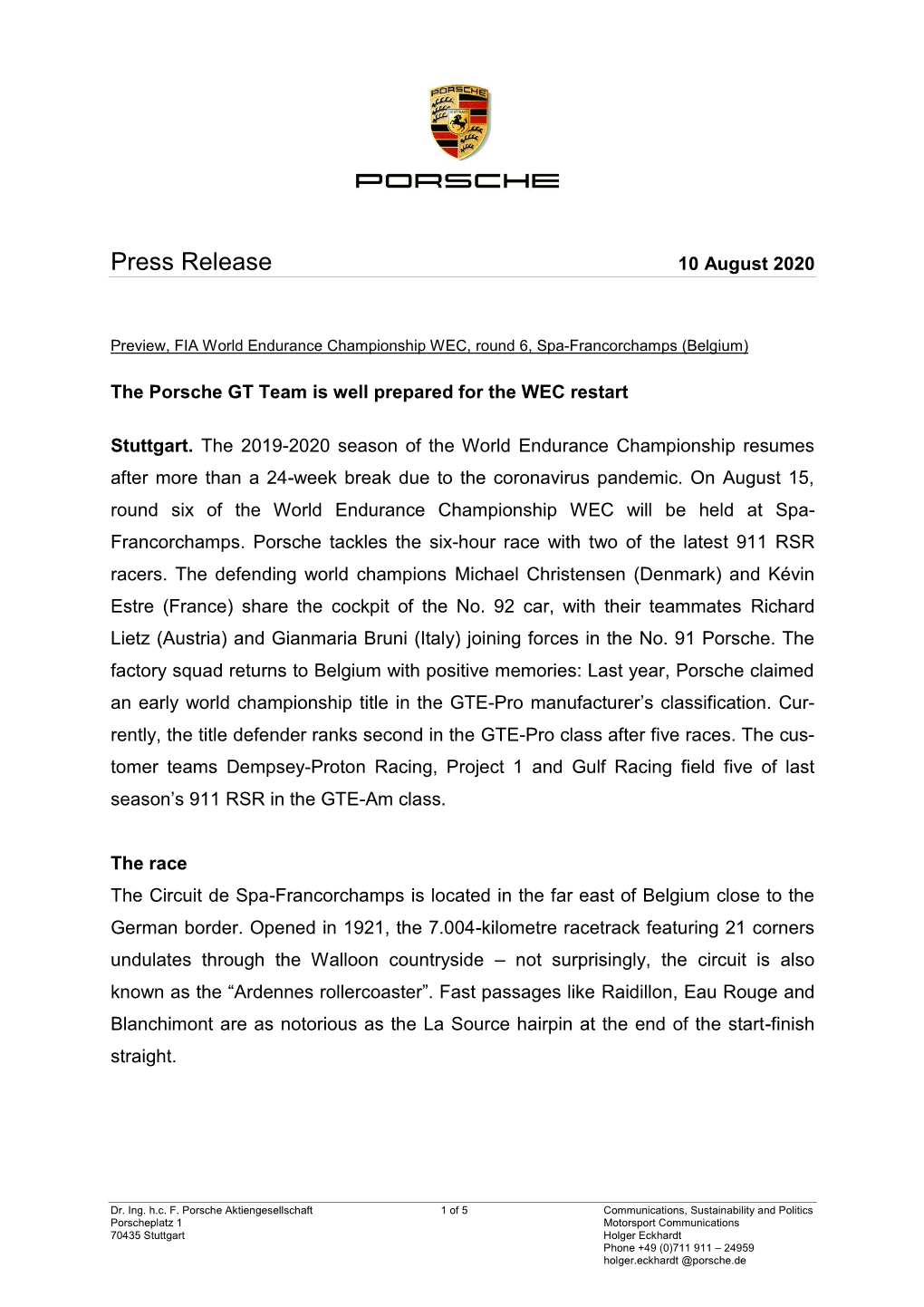 Press Release 10 August 2020