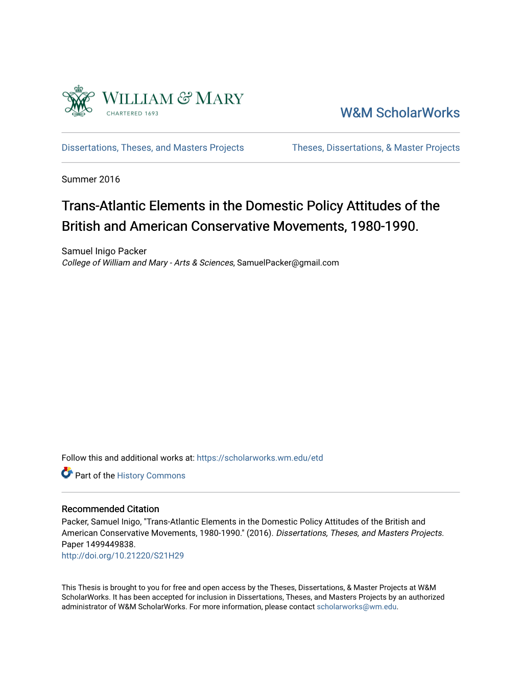 Trans-Atlantic Elements in the Domestic Policy Attitudes of the British and American Conservative Movements, 1980-1990