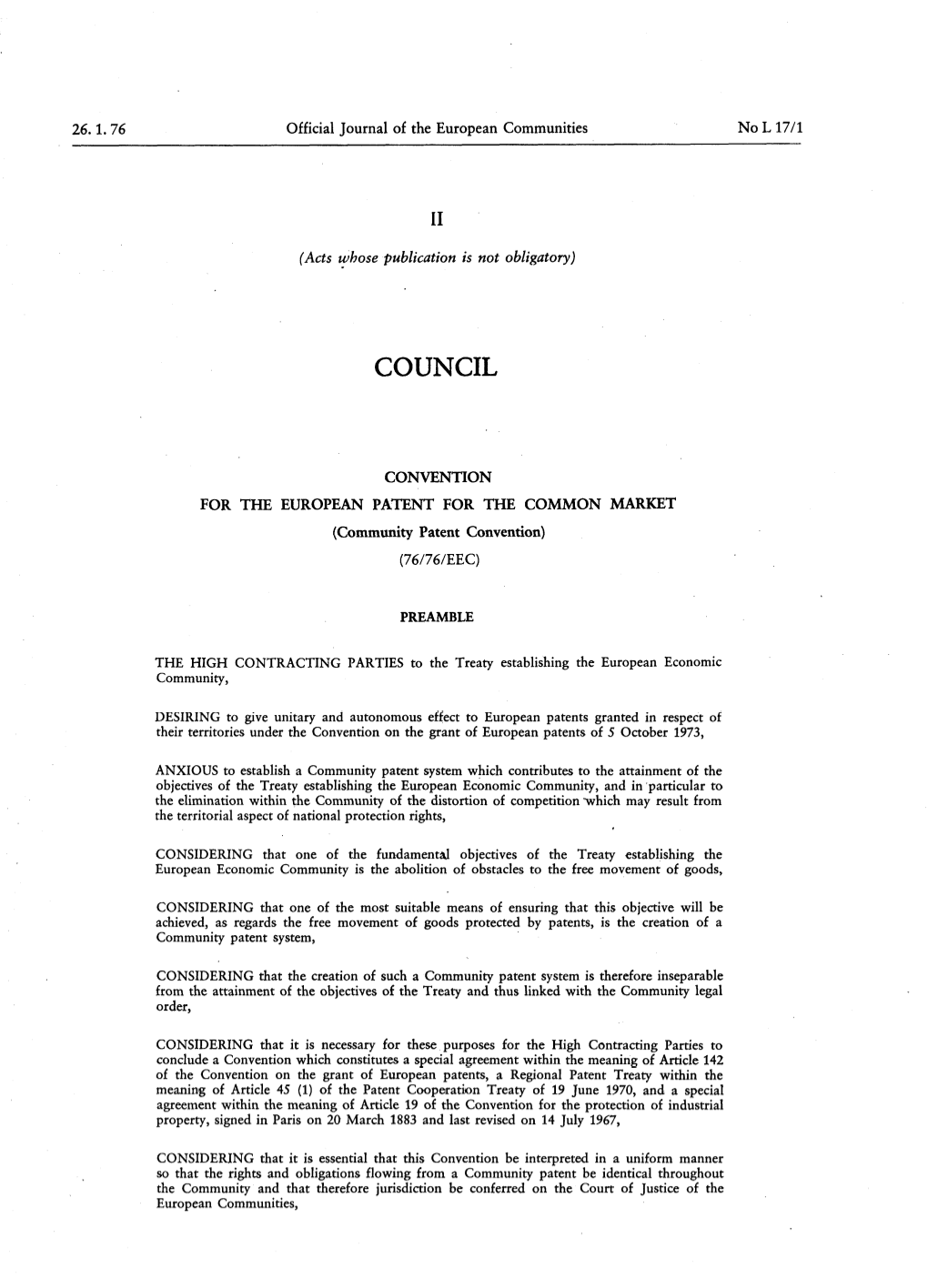 Community Patent Convention) ( 76/76/EEC )