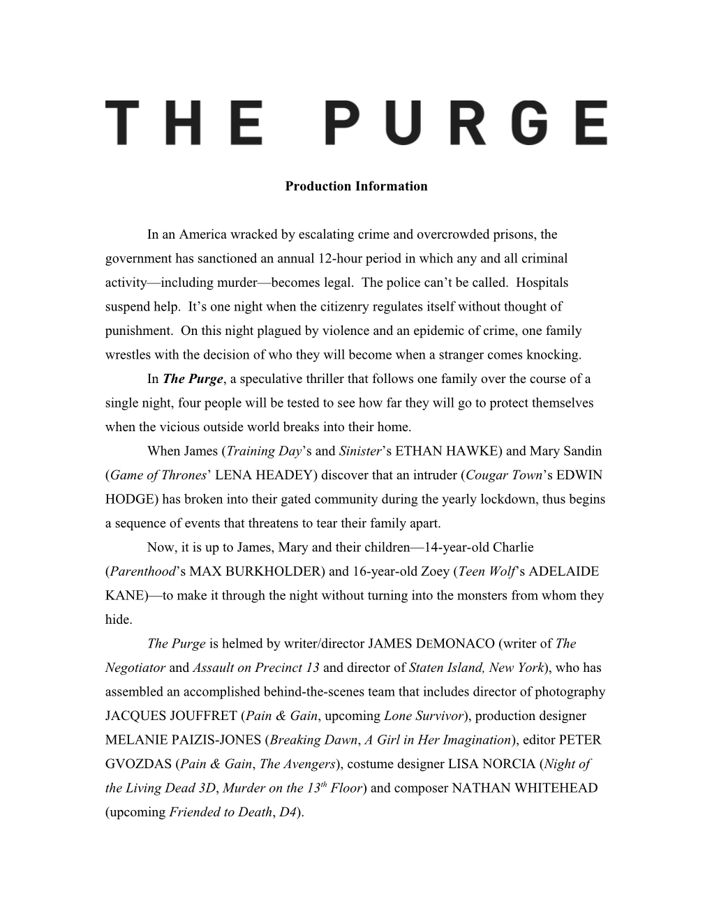 The Purge Production Information 2