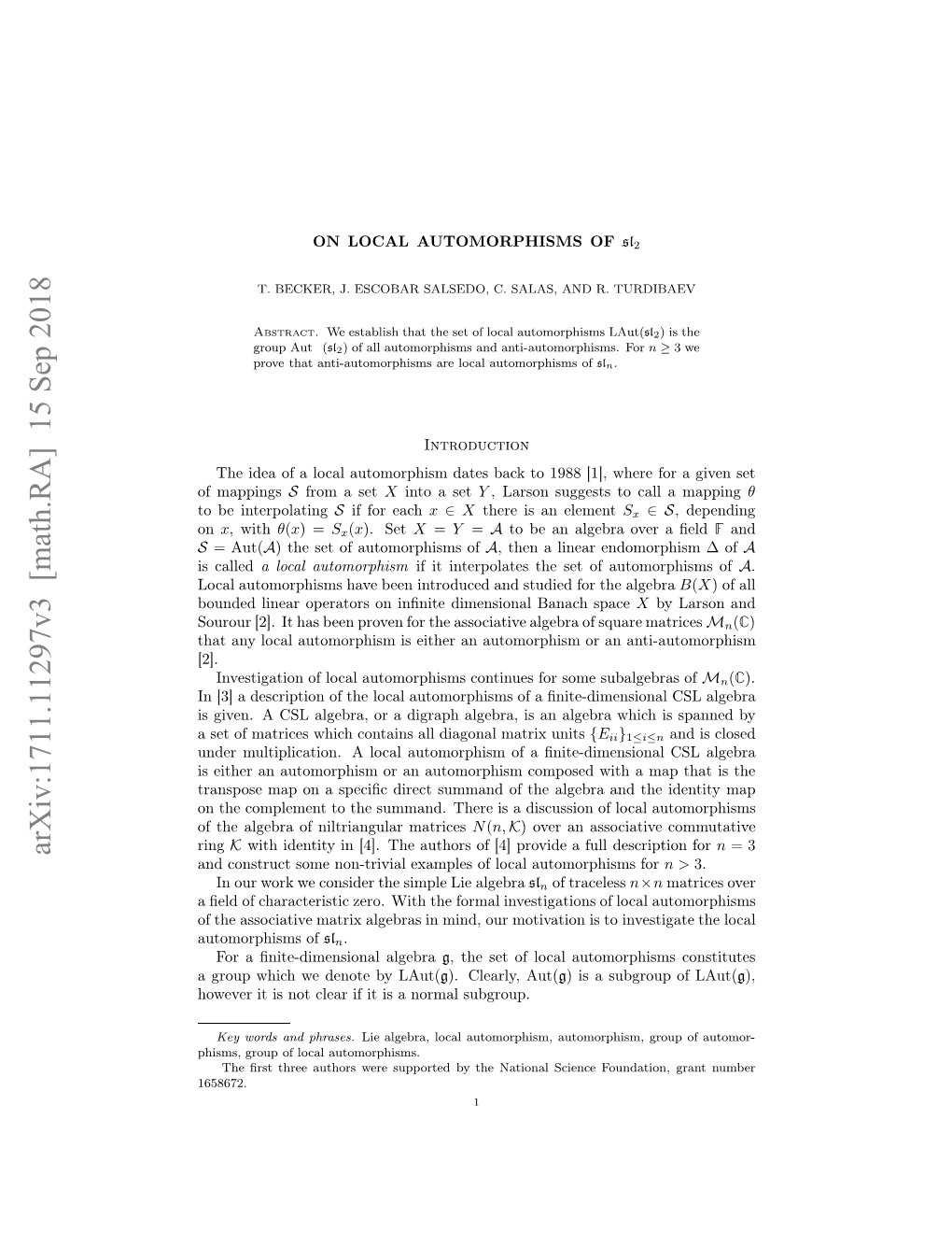 Arxiv:1711.11297V3 [Math.RA]