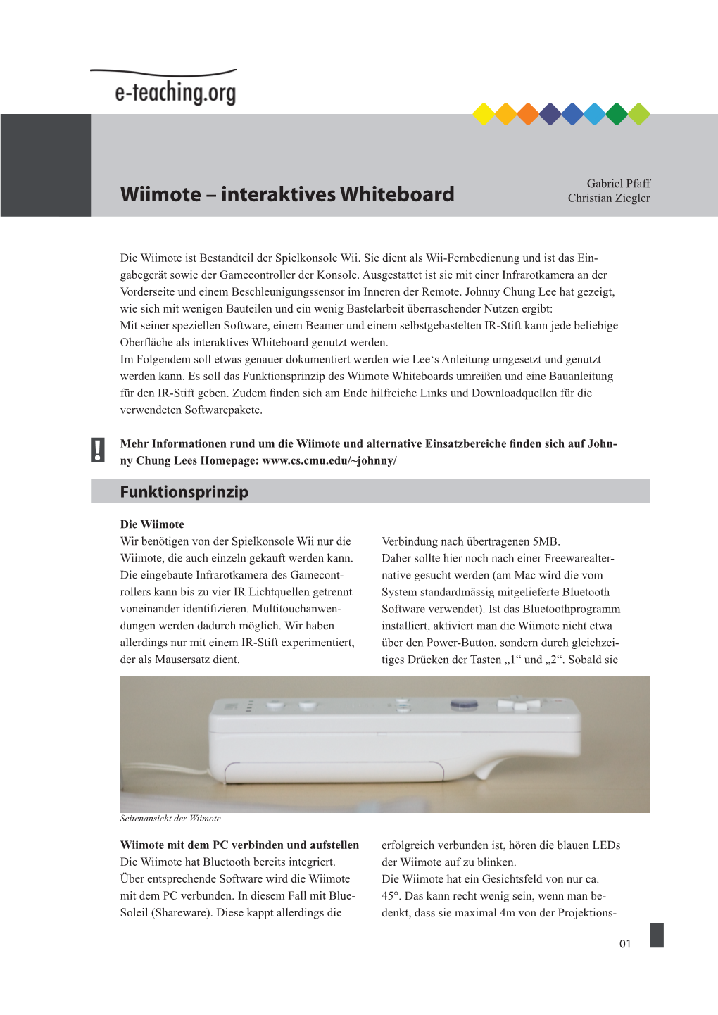 Wiimote – Interaktives Whiteboard Christian Ziegler