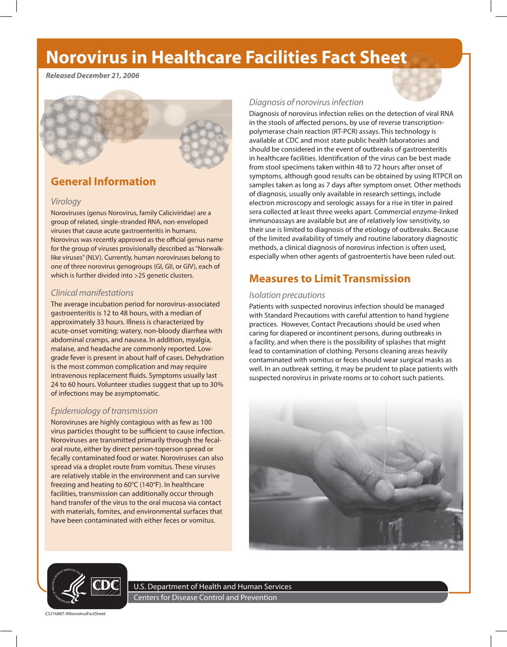 Norovirus in Healthcare Facilities Fact Sheet Released December 21, 2006