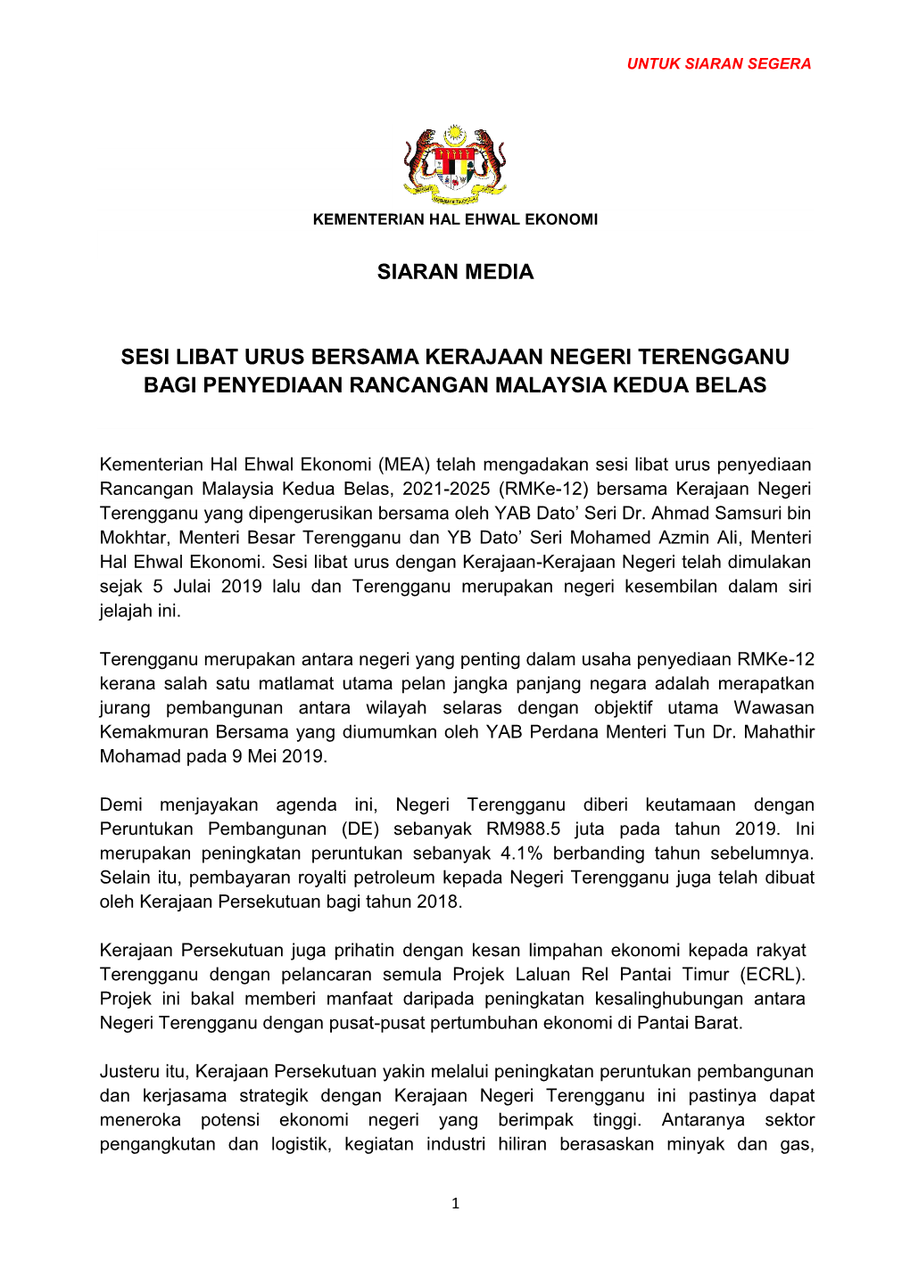 Siaran Media Sesi Libat Urus Bersama Kerajaan Negeri