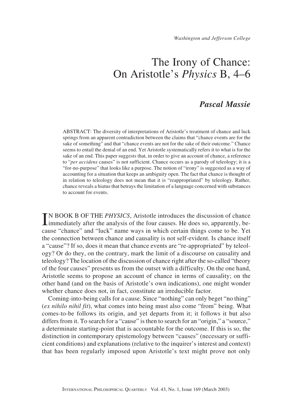 The Irony of Chance: on Aristotle's Physics B