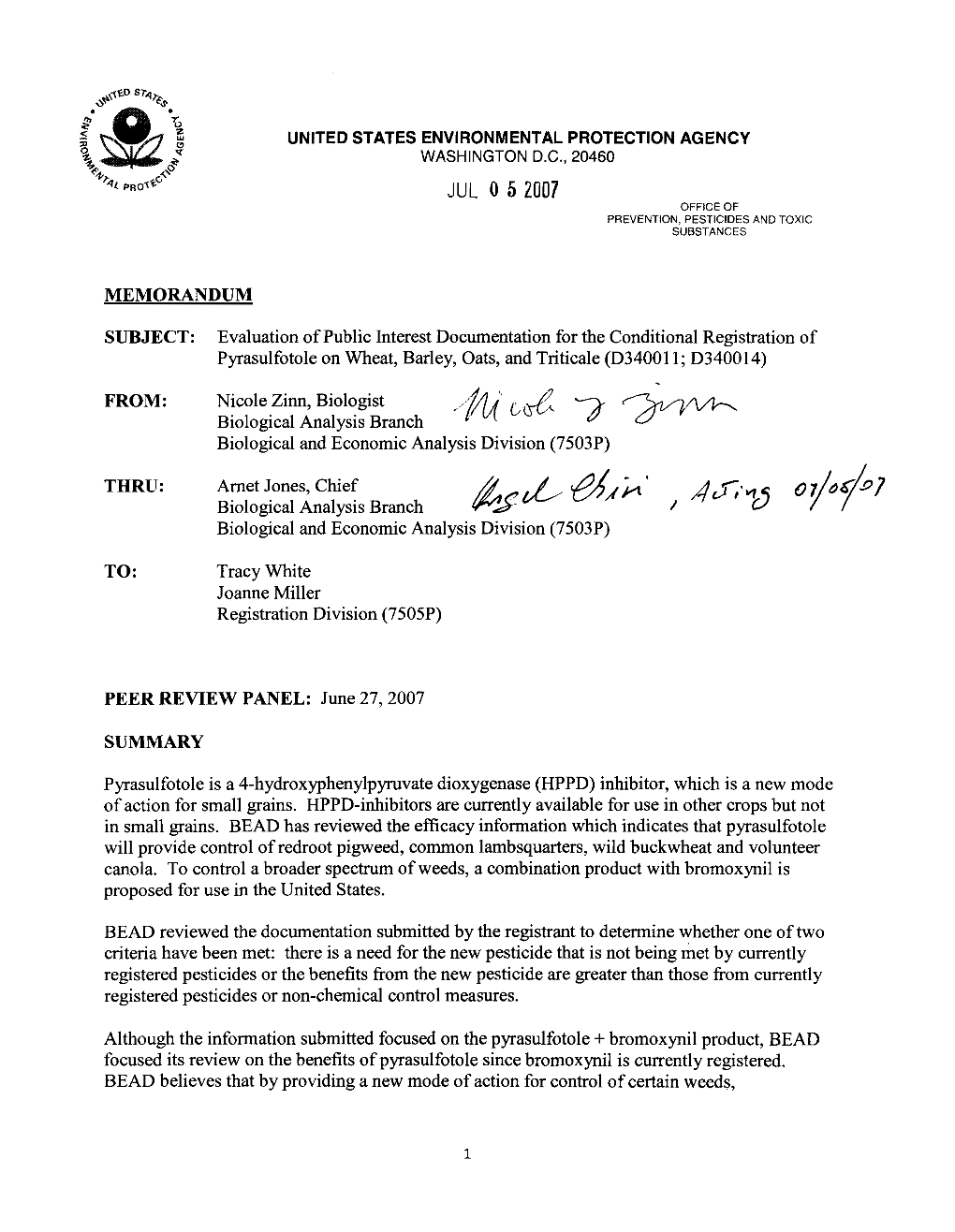 US EPA-Pesticides; Pyrasulfotole