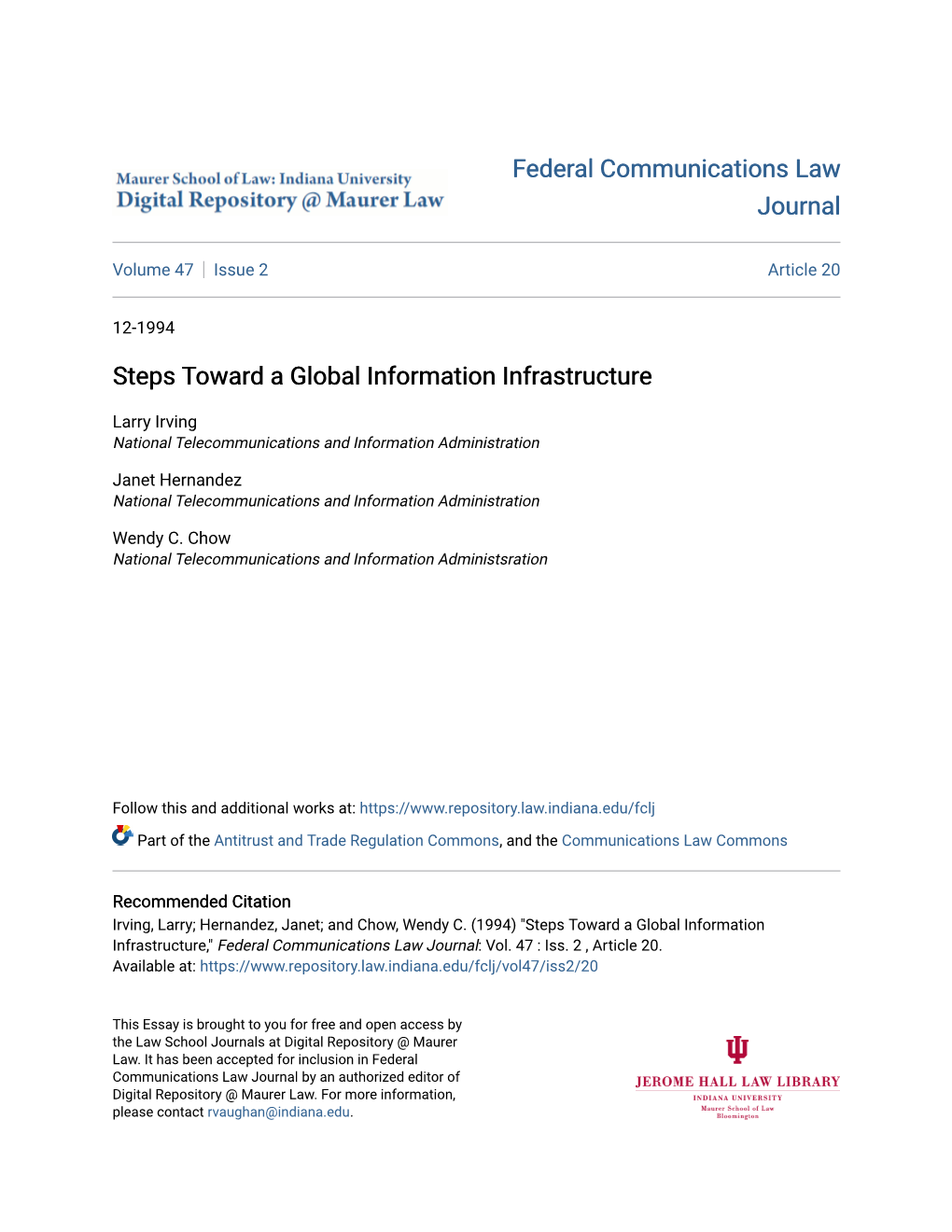 Steps Toward a Global Information Infrastructure