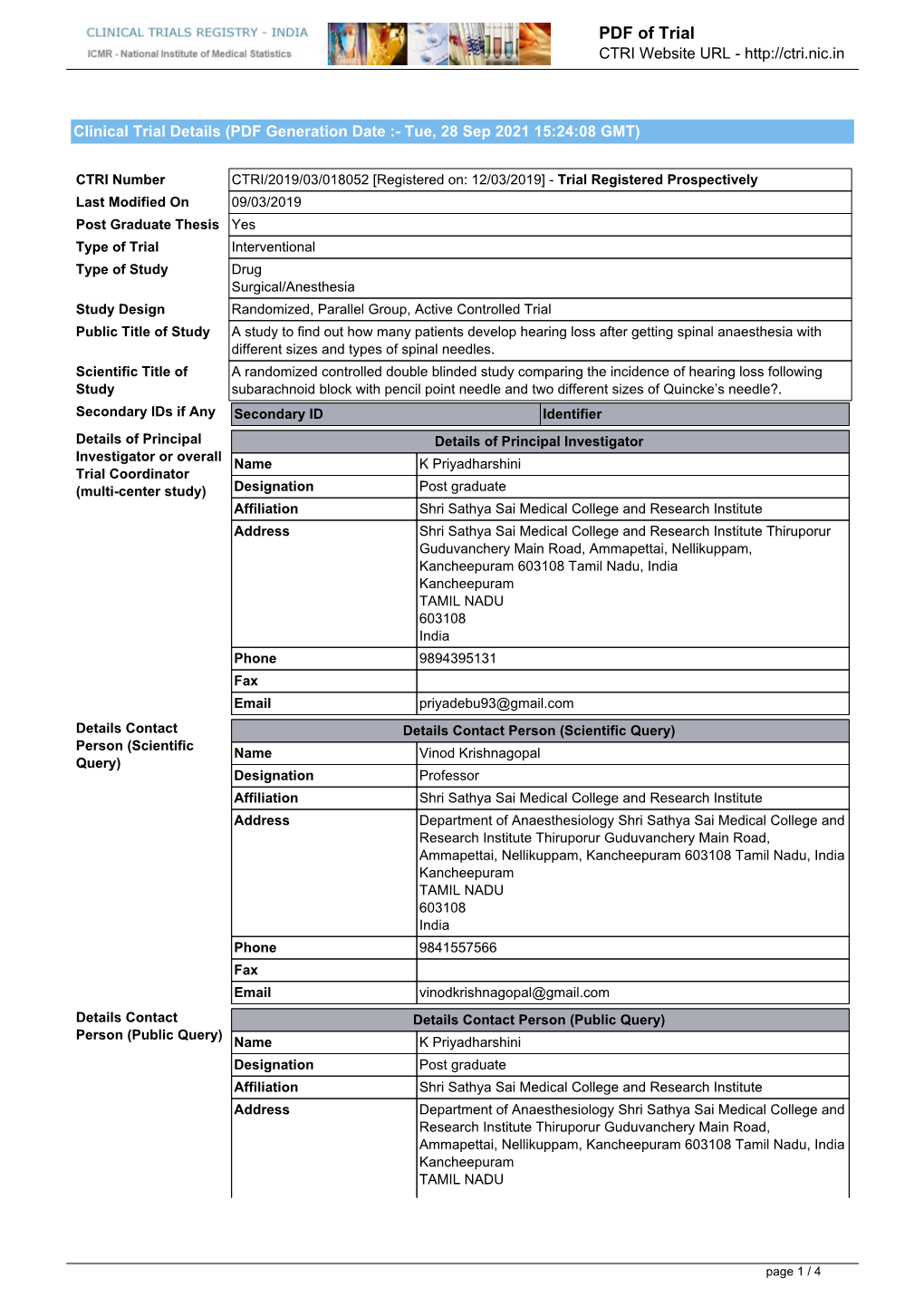 CTRI Trial Data