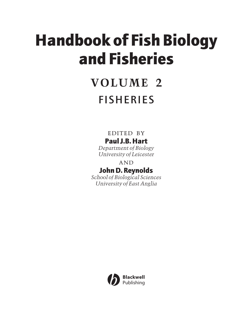 Handbook of Fish Biology and Fisheries VOLUME 2 FISHERIES