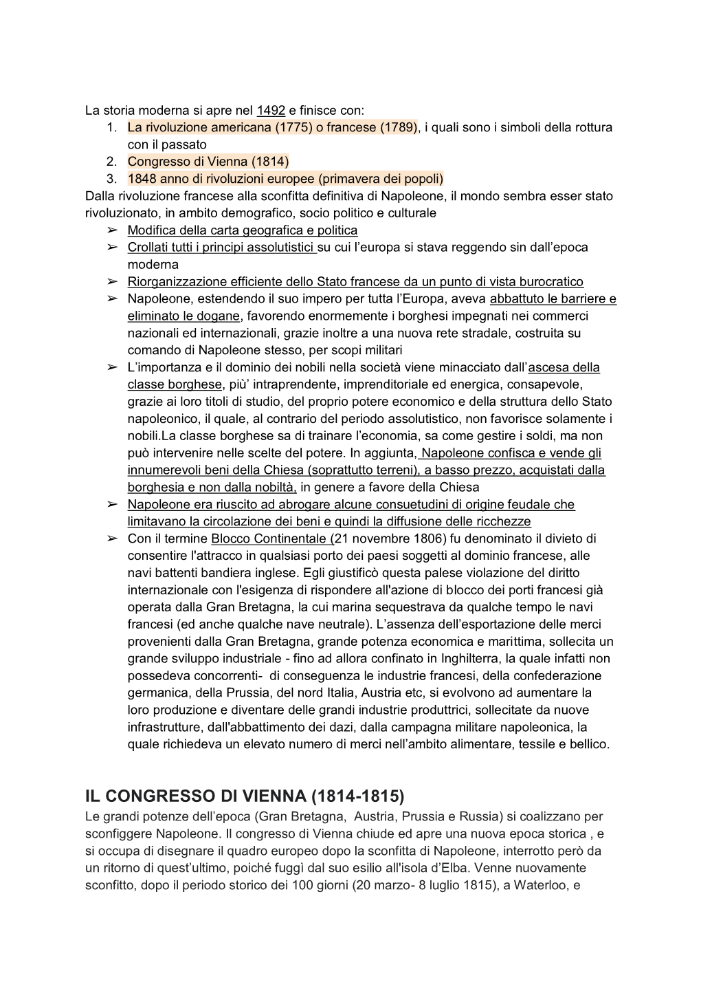 IL CONGRESSO DI VIENNA (1814-1815) Le Grandi Potenze Dell’Epoca (Gran Bretagna, Austria, Prussia E Russia) Si Coalizzano Per Sconfiggere Napoleone