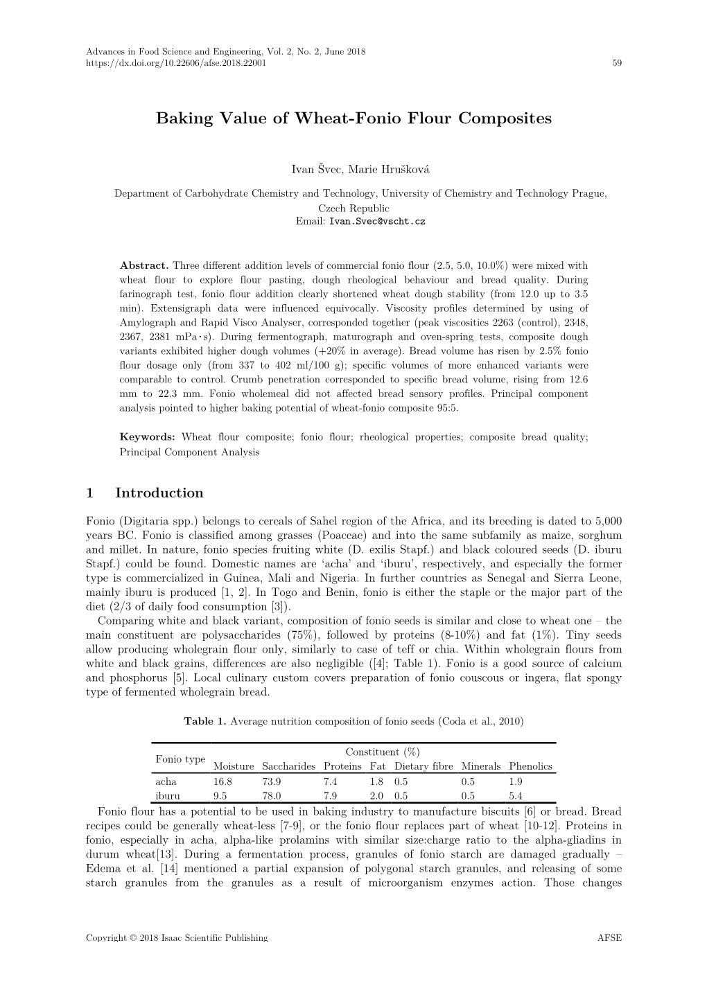 Baking Value of Wheat-Fonio Flour Composites