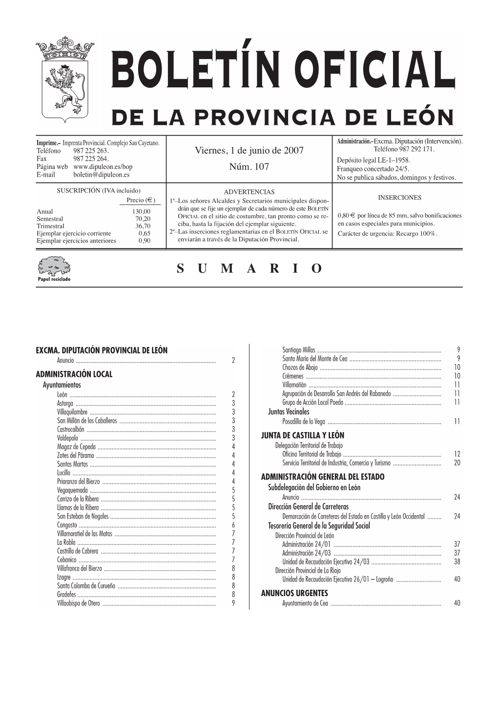 Boletín Oficial De La Provincia De León