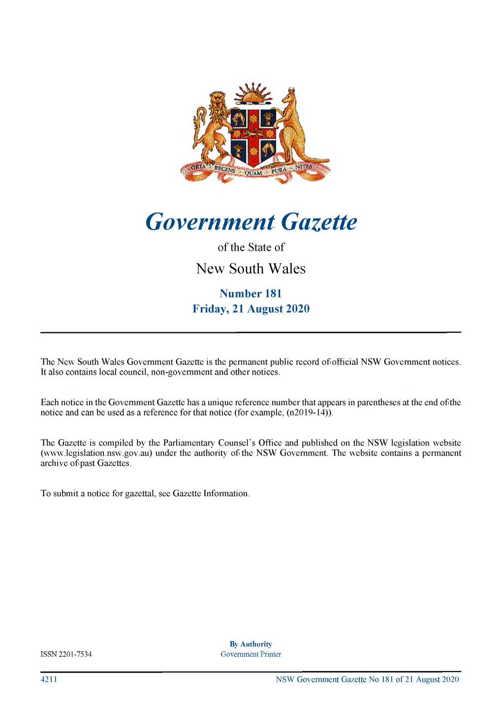Government Gazette No 181 of Friday 21 August 2020