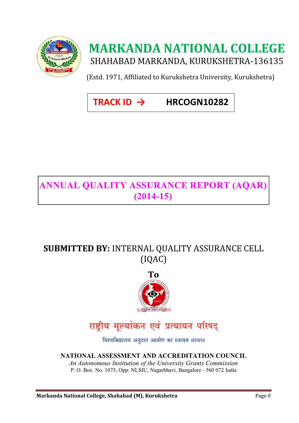 Annual Quality Assurance Report (AQAR) of the IQAC 2014-2015