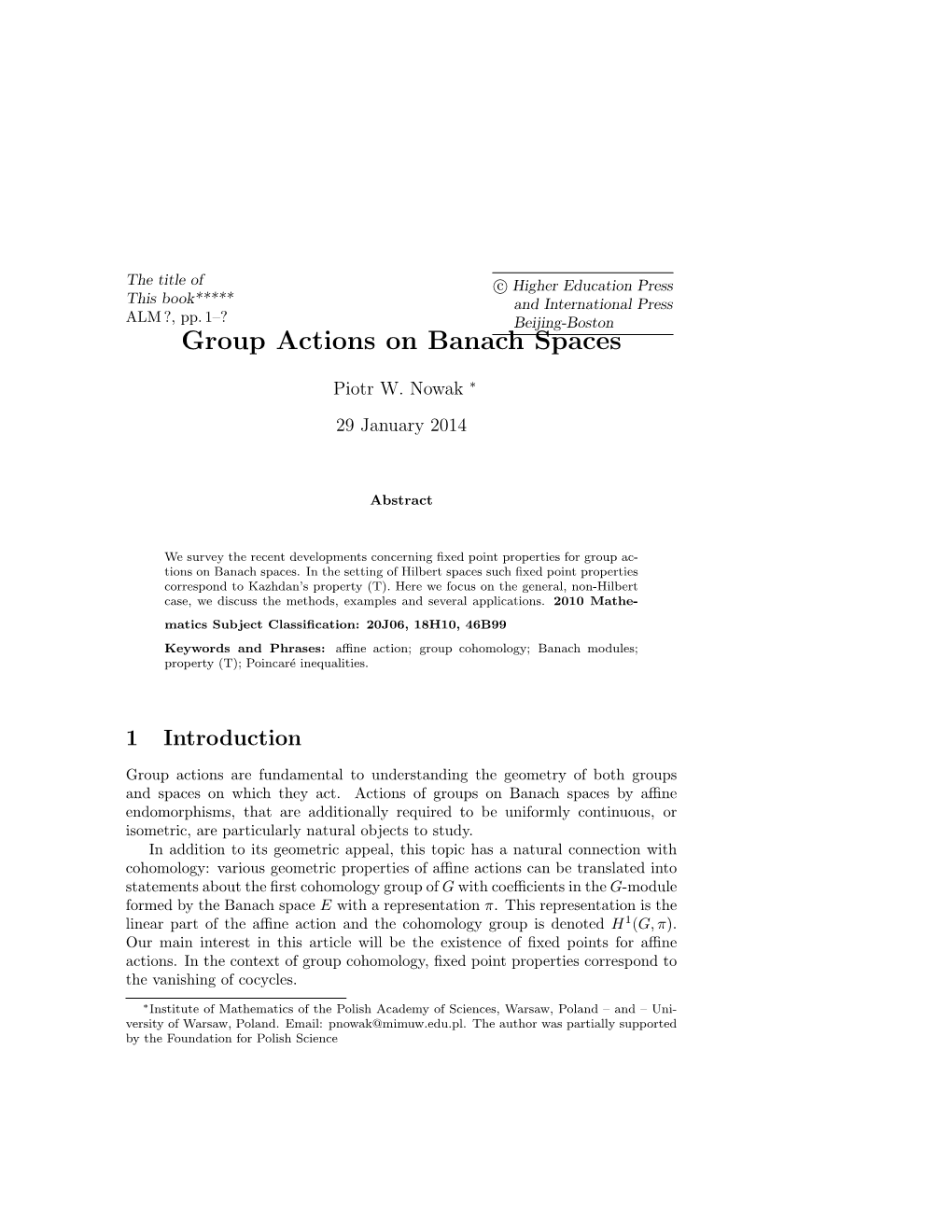Group Actions on Banach Spaces