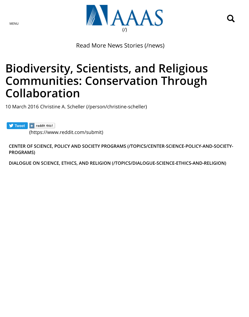 Biodiversity, Scientists, and Religious Communities: Conservation Through Collaboration 10 March 2016 Christine A
