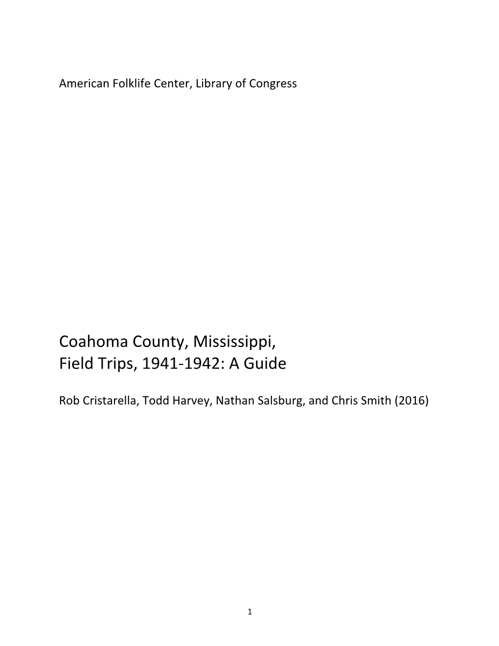 Coahoma County, Mississippi, Field Trips, 1941-1942: a Guide