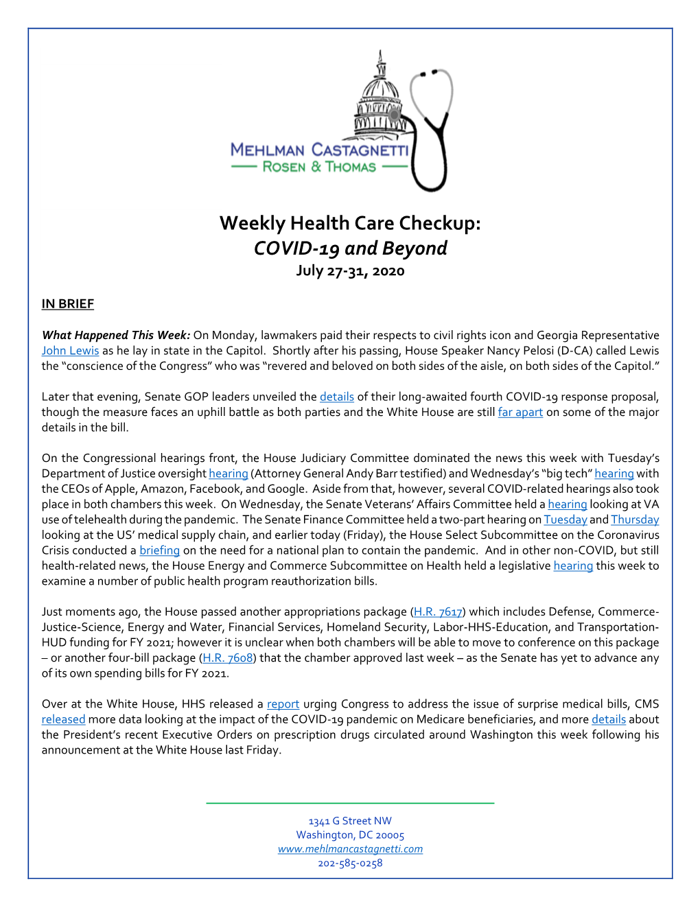 Weekly Health Care Update:COVID-19 and Beyondjune 22-26, 2020