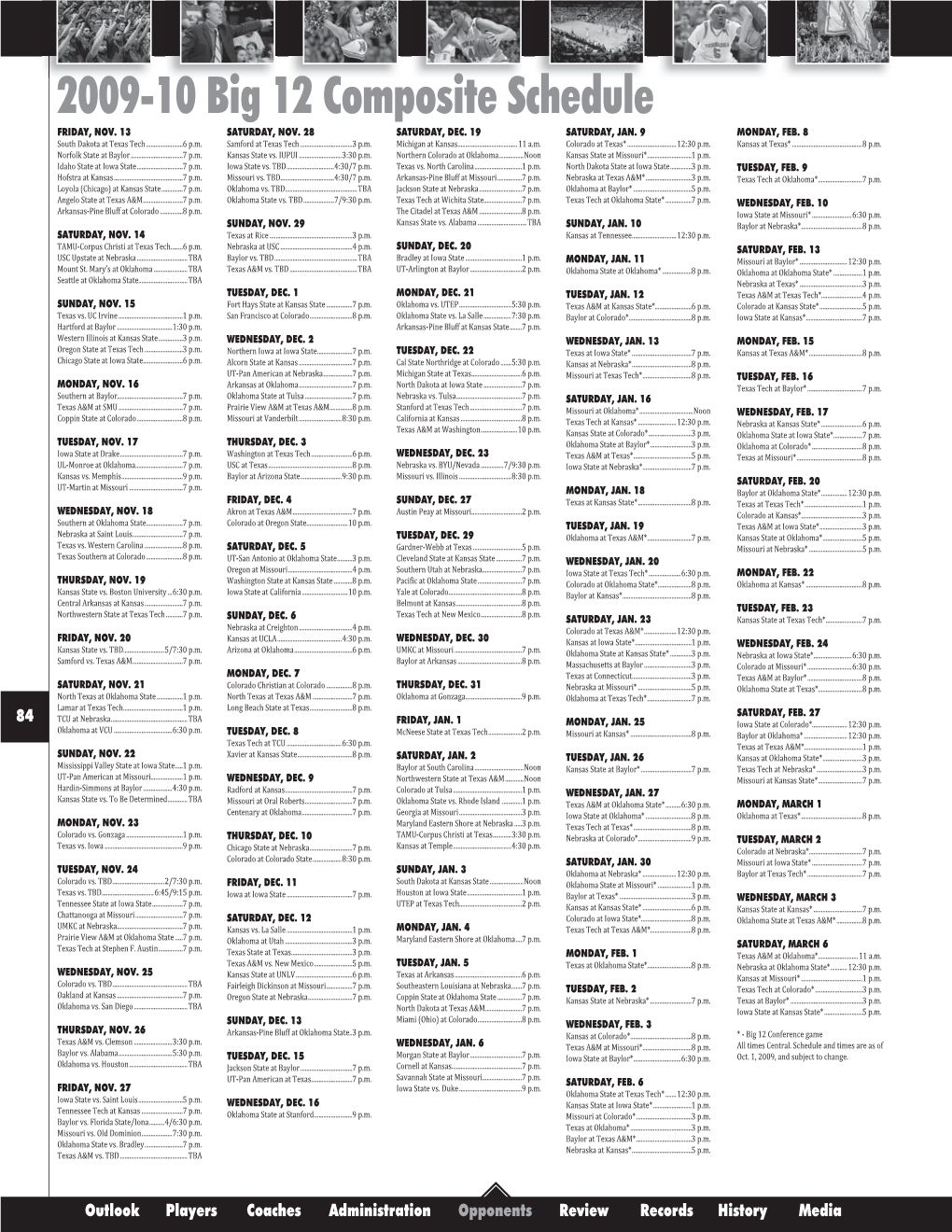 2009-10 Big 12 Composite Schedule FRIDAY, NOV