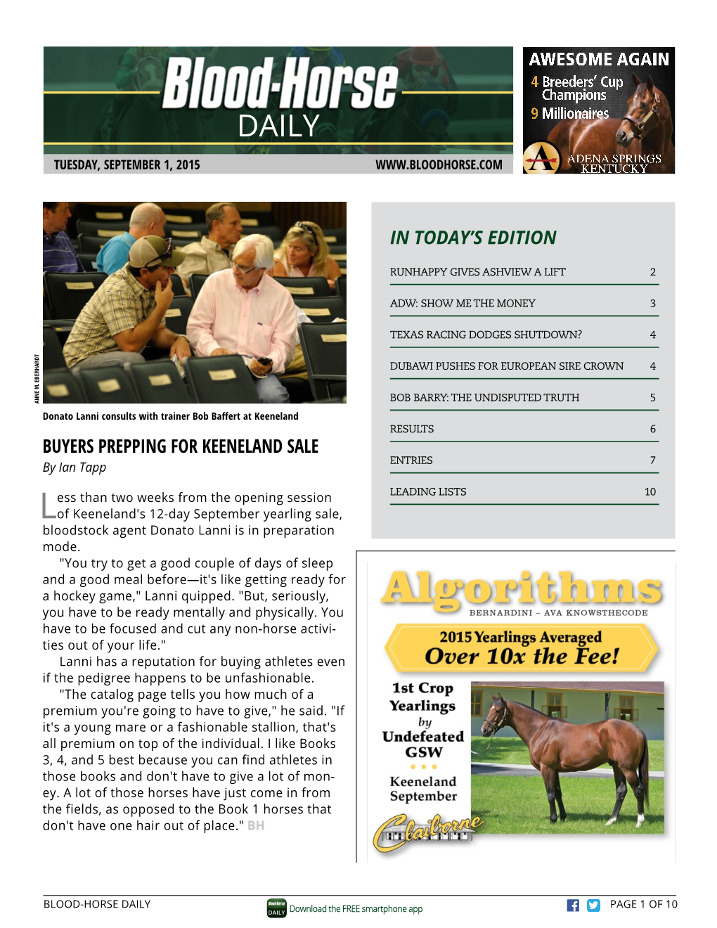 Buyers Prepping for Keeneland Sale in Today's Edition