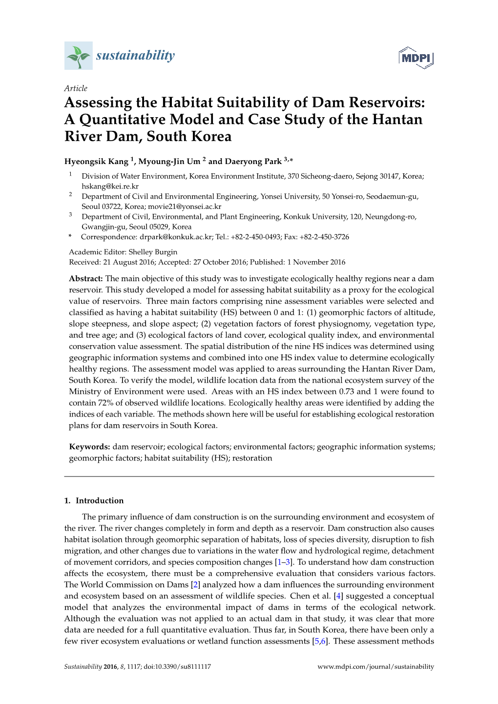 Assessing the Habitat Suitability of Dam Reservoirs: a Quantitative Model and Case Study of the Hantan River Dam, South Korea