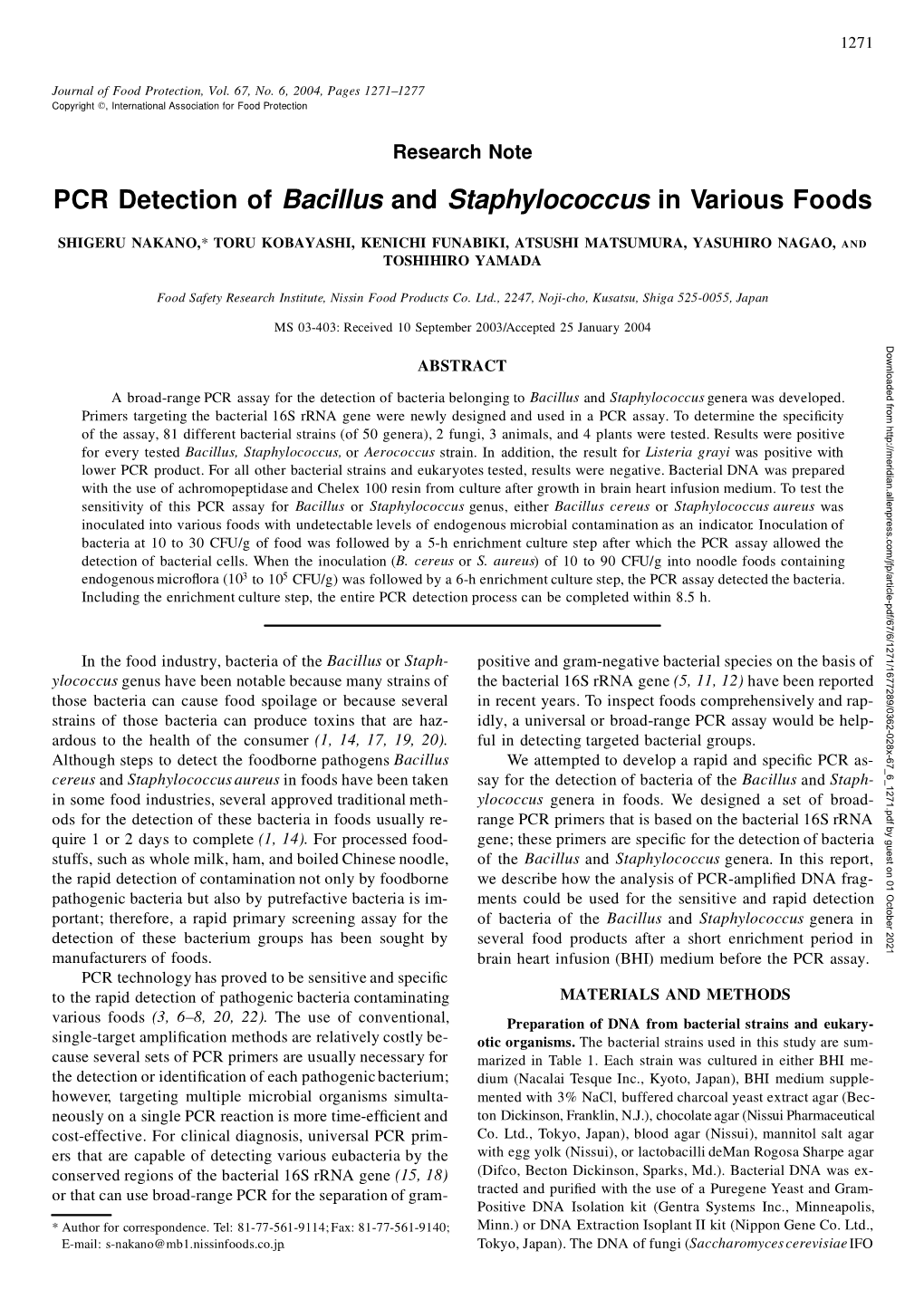 PCR Detection of Bacillus and Staphylococcus in Various Foods